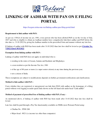 Linking of AAdhar with PAN on e filing portal