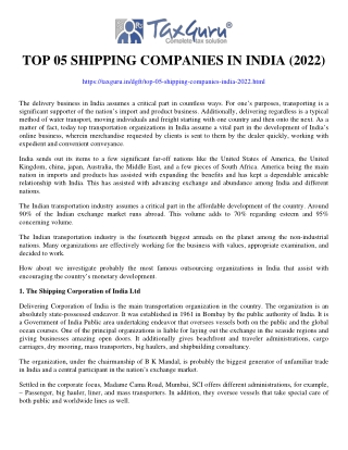 Top 05 Shipping Companies in India (2022)