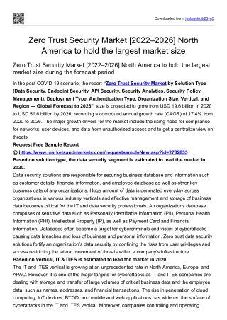 Zero Trust Security Market [2022–2026] North America to hold the largest market