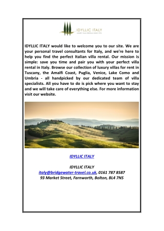 Best Travel Consultants for Italy Tour - IDYLLIC ITALY