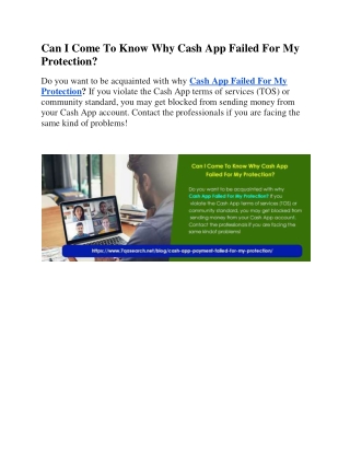 Can I Come To Know Why Cash App Failed For My Protection?