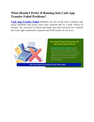 What Should I Prefer If Running Into Cash App Transfer Failed Problems?