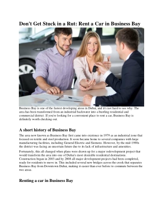 Don't Get Stuck in a Rut Rent a Car in Business Bay