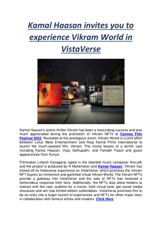 Kamal Haasan invites you to experience Vikram World in VistaVerse