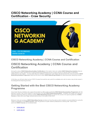 CISCO Networking Academy CCNA Course and Certification - Craw Security