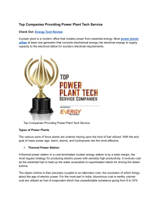 Top Companies Providing Power Plant Tech Service