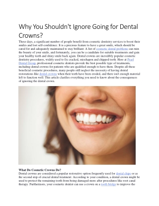 Why You Shouldn't Ignore Going for Dental Crowns