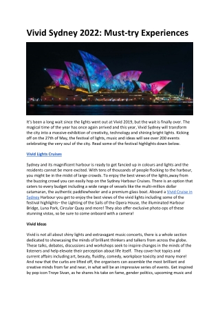 Vivid Sydney 2022- Must-try Experiences