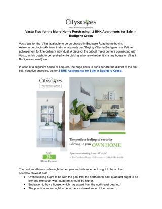 Vastu Tips for the Merry Home Purchasing _ 2 BHK Apartments for Sale in Budigere Cross