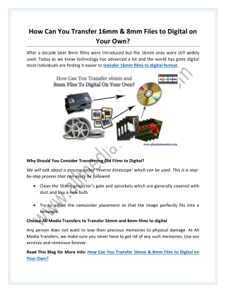 How Can You Transfer 16mm & 8mm Files to Digital on Your Own?