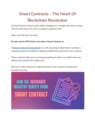 Smart Contracts - The Heart Of Blockchain Revolution