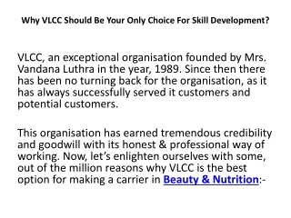 Why VLCC Should Be Your Only Choice For Skill Development?
