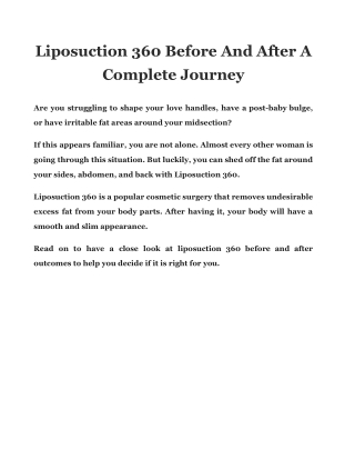 Liposuction 360 Before And After: A Complete Journey