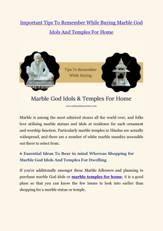 Important Tips To Remember While Buying Marble God Idols And Temples For Home