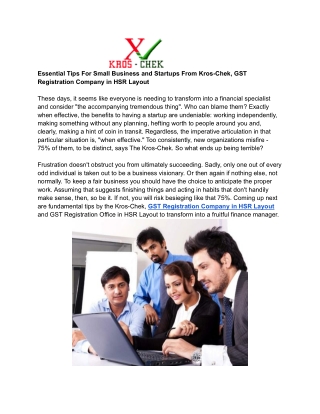Essential Tips For Small Business and Startups From Kros-Chek, GST Registration Company in HSR Layout