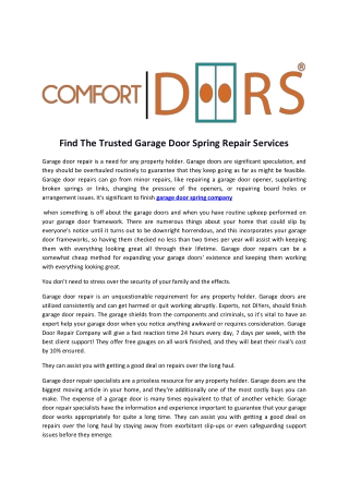 Find The Trusted Garage Door Spring Repair Services