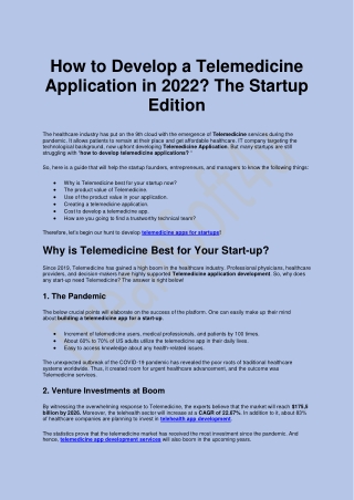 How to Develop a Telemedicine Application in 2022? The Startup Edition
