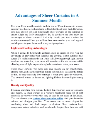 Advantages of sheer curtains in a summer month
