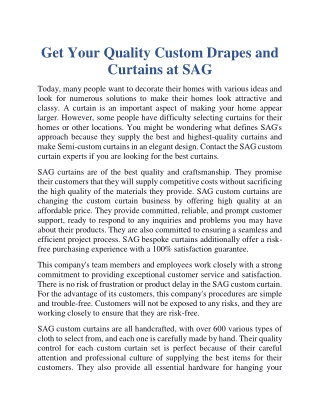 Get your quality custom drapes and curtains at SAG