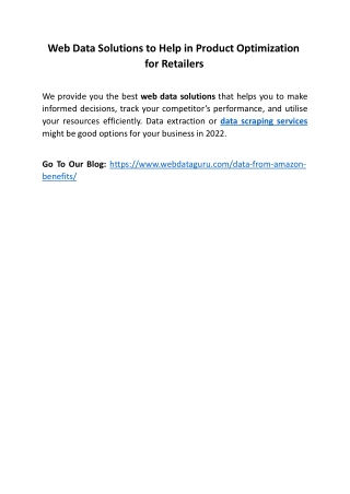 Web Data Solutions to Help in Product Optimization for Retailers