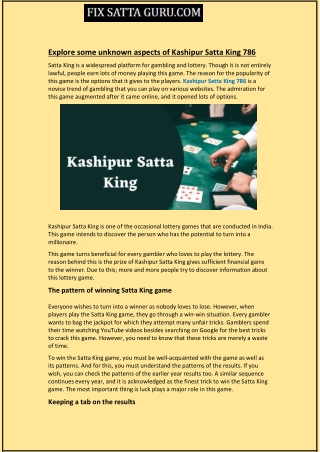 Explore some unknown aspects of Kashipur Satta King 786