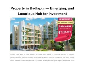 Property in Badlapur — Emerging, and Luxurious Hub for Investment