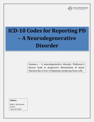 ICD-10 Codes for Reporting PD – A Neurodegenerative Disorder
