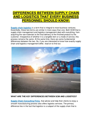 DIFFERENCES BETWEEN SUPPLY CHAIN AND LOGISTICS THAT EVERY BUSINESS PERSONNEL SHO