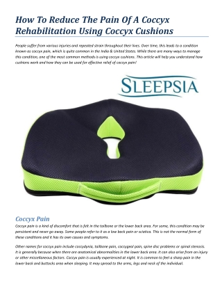 How To Reduce The Pain Of A Coccyx Rehabilitation Using Coccyx Cushions