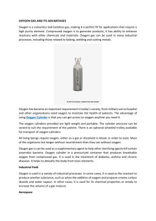 OXYGEN GAS AND ITS ADVANTAGES