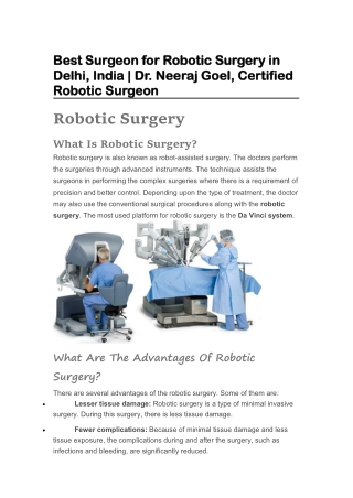 Best Surgeon for Robotic Surgery in Delhi, India Dr. Neeraj Goel