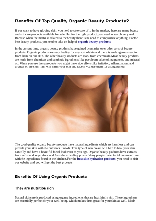 Benefits Of Top Quality Organic Beauty Products?