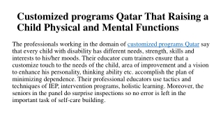 Customized programs Qatar That Raising a Child Physical and Mental Functions