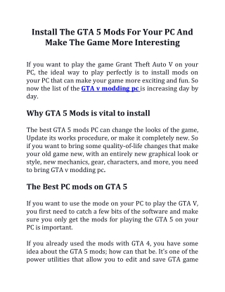 Install The GTA 5 Mods For Your PC And Make The Game More Interesting