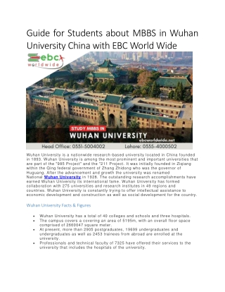 Guide for Students about MBBS in Wuhan University China with EBC World Wide