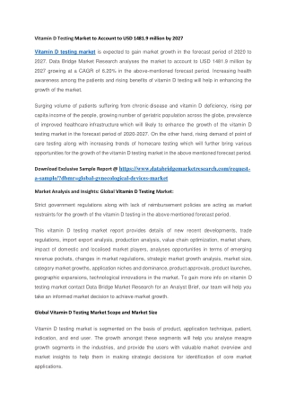 Vitamin D Testing Market to Account to USD 1481.9 million by 2027
