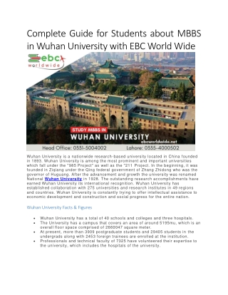 Complete Guide for Students about MBBS in Wuhan University with EBC World Wide