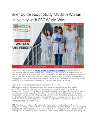 Brief Guide about Study MBBS in Wuhan University with EBC World Wide