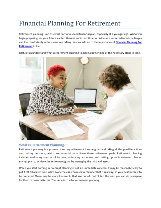 Financial Planning For Retirement. | Advisor World