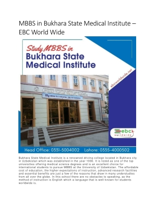 MBBS in Bukhara State Medical Institute – EBC World Wide