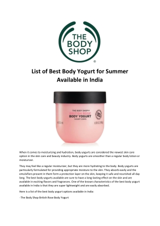 List of Best Body Yogurt for Summer Available in India