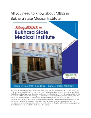 All you need to Know about MBBS in Bukhara State Medical Institute