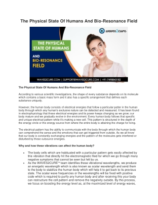The Physical State Of Humans And Bio-Resonance Field