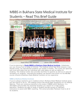 MBBS in Bukhara State Medical Institute for Students – Read This Brief Guide