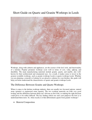 Short Guide on Quartz and Granite Worktops in Leeds
