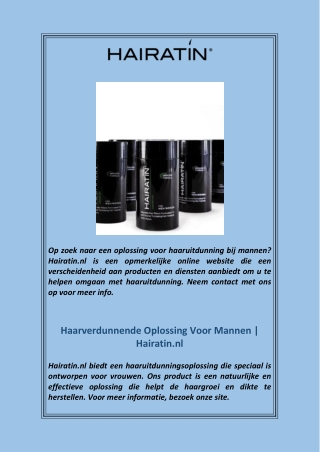 Haarverdunnende Oplossing Voor Mannen Hairatin.nl