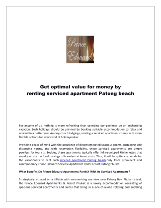 Get optimal value for money by renting serviced apartment Patong beach