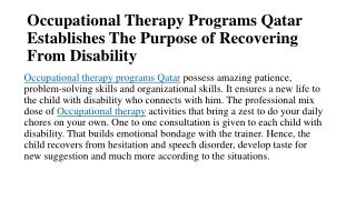 Occupational Therapy Programs Qatar Establishes The Purpose of Recovery