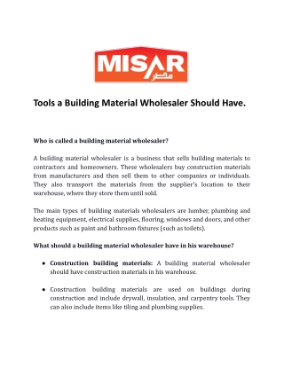 Tools a Building Material Wholesaler Should Have.