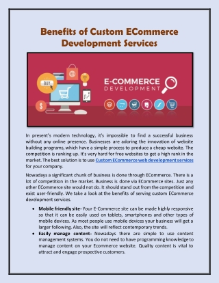 Benefits of Custom ECommerce Development Services